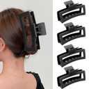 5 Inches Black Extra Large Claw Clips for Thick Hair and Long Hair, 4 Pack XL Jumbo Claw clips, Oversized Matte Non-slip Rectangle Hair Clips for Women, Big Strong Hold Jaw Clip