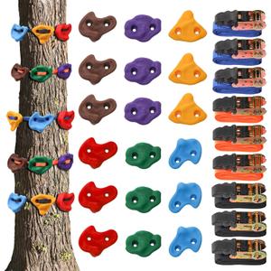 Youeon 18 Pcs Tree Climbing Holds with 9 Ratchet Straps, Outdoor Tree Climbing Kit, Outdoor, Backyard, Gym, Obstacle Course Training