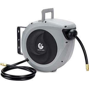 Air Hose Reel Retractable 3/8 in. x 50 ft Hybrid Polymer Hose, Retractable Auto-Rewind Enclosed Heavy Duty 180° Swivel Mount, Max 300PSI Commerical Polypropylene Grey