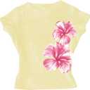 RoseSeek Girl's Floral Graphic Crop Tops Tees Short Sleeve Crewneck Cute Slim Fit T Shirt Summer Tops (Yellow)