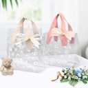 TSAZZZ 48 Pcs Clear Daisy Gift Bags With Handles Plastic PVC Goodie Bags With Ribbon Small Gift Bag For Wedding Birthday Baby Shower Party Valentines Pink (7.8"*7"*3.9")
