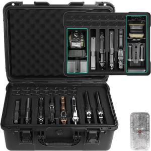 Pistol Case Holds 5 Handguns and 11 Magazines, TSA Approved Hard Shell Gun Cases for Handguns, 16 Inches Custom Pre-cut Foam Waterproof Handgun Case
