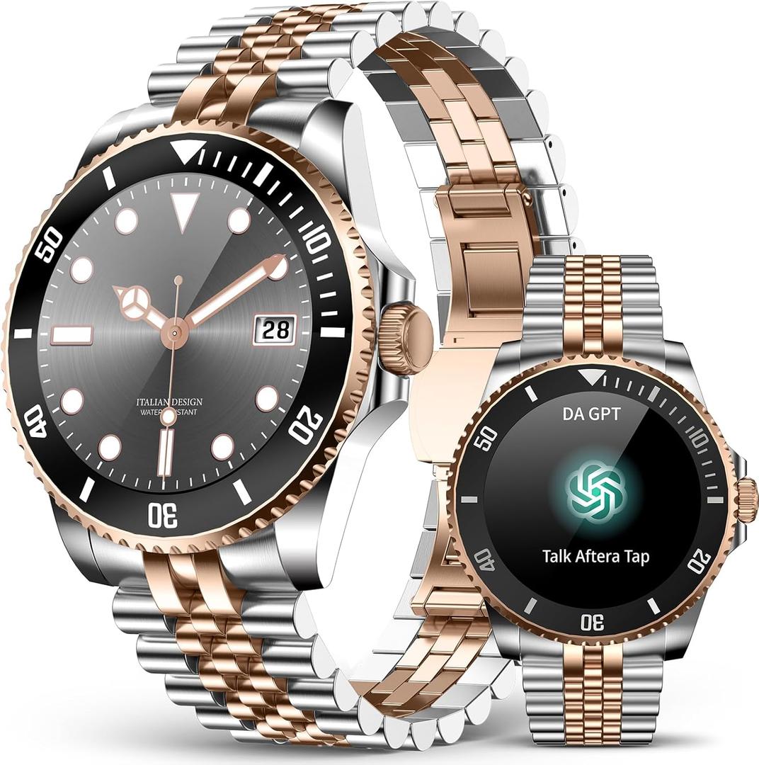 2025 DA GPT Smart Watch with Bluetooth Call,1.19-inch AMOLED Display, 24/7 Heart Rate, Blood Oxygen, Blood Pressure, Sleep Monitor, 107 Sports Fitness Tracker, Compatible Android and iOS Silver Gold