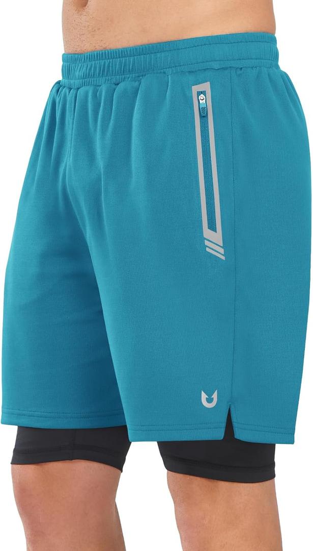 NORTHYARD Men's 2 in 1 Running Shorts Workout Gym Athletic Shorts with Liner Active Training Shorts with Zipper Pockets (XL)