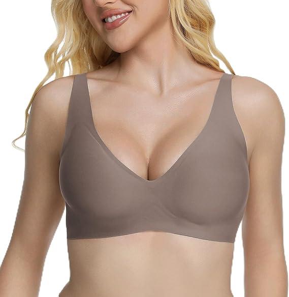 Jelly Wireless Bra Deep V Push Up Seamless T-Shirt Comfortable Plunge No Underwire Bras with Adjustable Straps Everyday Bras, Small, Grey