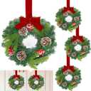 4 Pcs Mini Christmas Wreath for Cabinets Kitchen, 11.5 Inch Small Christmas Wreaths with Christmas Bow & Frosted Berries Pine Tips Pinecones Xmas Hanging Decor for Cabinet Fireplace Windows Indoor