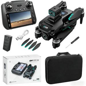 ikaufen S159 Drone with Built-in 5.9in screen control, GPS positioning, brushless motor, optical flow positioning, ESC camera, obstacle avoidance function, body tips power consumption+2 Battery(S159 screen control+ 2 Battery Black)