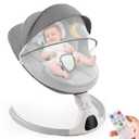 Jaoul Baby Swing for Infants - Electric Portable Newborn Bouncer, Timing Function, 5 Speeds, 3 Seat Positions for Boys and Girls (Gray)
