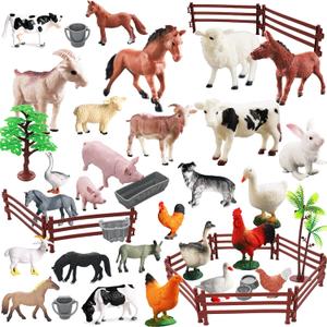Yowlieu Realistic Farm Animal Figures Toys, 44 Pcs Plastic Farm Figurines Playset Includes Fences Mini Farm Animal Cake Topper Learning Toy Set for Kids & Toddlers
