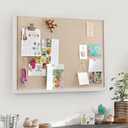 Miratino Large Bulletin Board 23x18 inch with Linen Cork Boards Wall Decor Hanging Pin Wood Framed Display Bulletin Cork Photo Picture Board Light for Room School Office 20-Pushpin Vintage White, 23"x18"-1 Pack