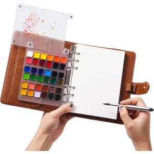 Fuumuui Portable Watercolor Sketchbook Set  Refillable 36-Color Travel Paint Kit & 100% Cotton Cold Press 20 Sheets Art Journal with Dual-Tip Travel Brush for Artists Outdoor Painting - Large