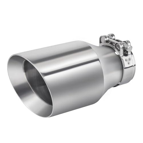 Atokrtact 2.5 to 3.5 Inch Exhaust Tip 2.5"Inlet to 3.5"Outlet Exhaust Tips 6.7" Length Muffler Tip 304 Stainless Steel Tailpipe Diesel Exhaust Tip Double Wall Polished Slant Cut Clamp On (Sliver)