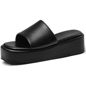 Oiamenne Platform Sandals Women Comfortable Open Toe Wedge Sandals Slip On Platform Slides for Women Padded Summer Casual Beach Shoes Size 8.5
