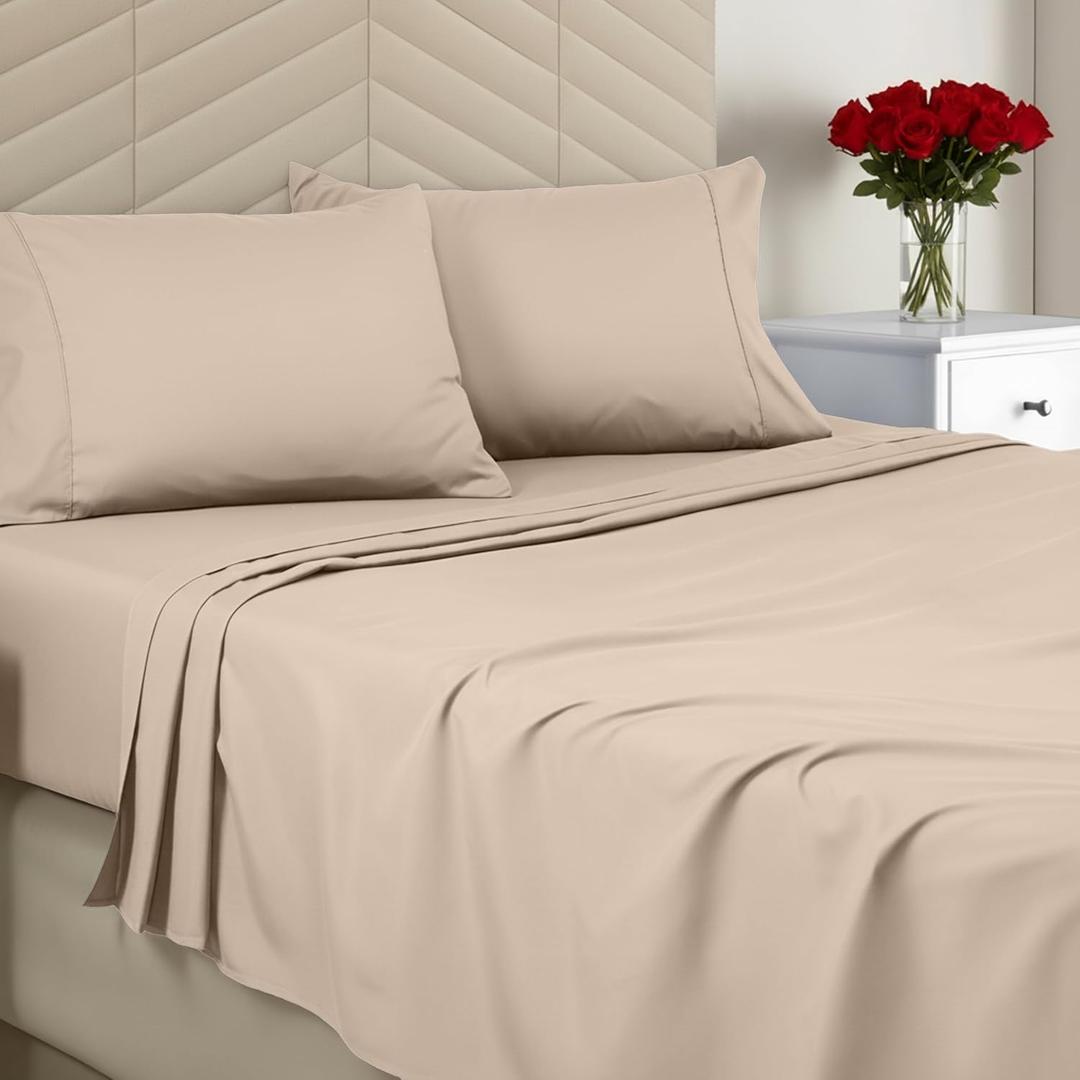 Utopia Bedding King Size 4 Piece Sheet Set - Brushed Microfiber - Soft Bed Sheets for King Size Bed - Includes 1 Fitted, 1 Flat, & 2 Pillow Cases - Deep Pocket (Beige)