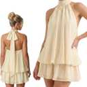 ZiTour Women's Summer Fashion Party Halter Dress Tie Open Back Sleeveless Ruffle Hem, S