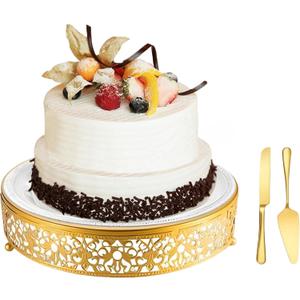MTJYQTF Gold Cake Stand Set - 16 IN Metal Round Cupcake Dessert Stand with Cake Cutting & Cake Spatula for Party, Candy Table Display for Wedding Birthday Baby Shower Housewarming Party CS003-16panR