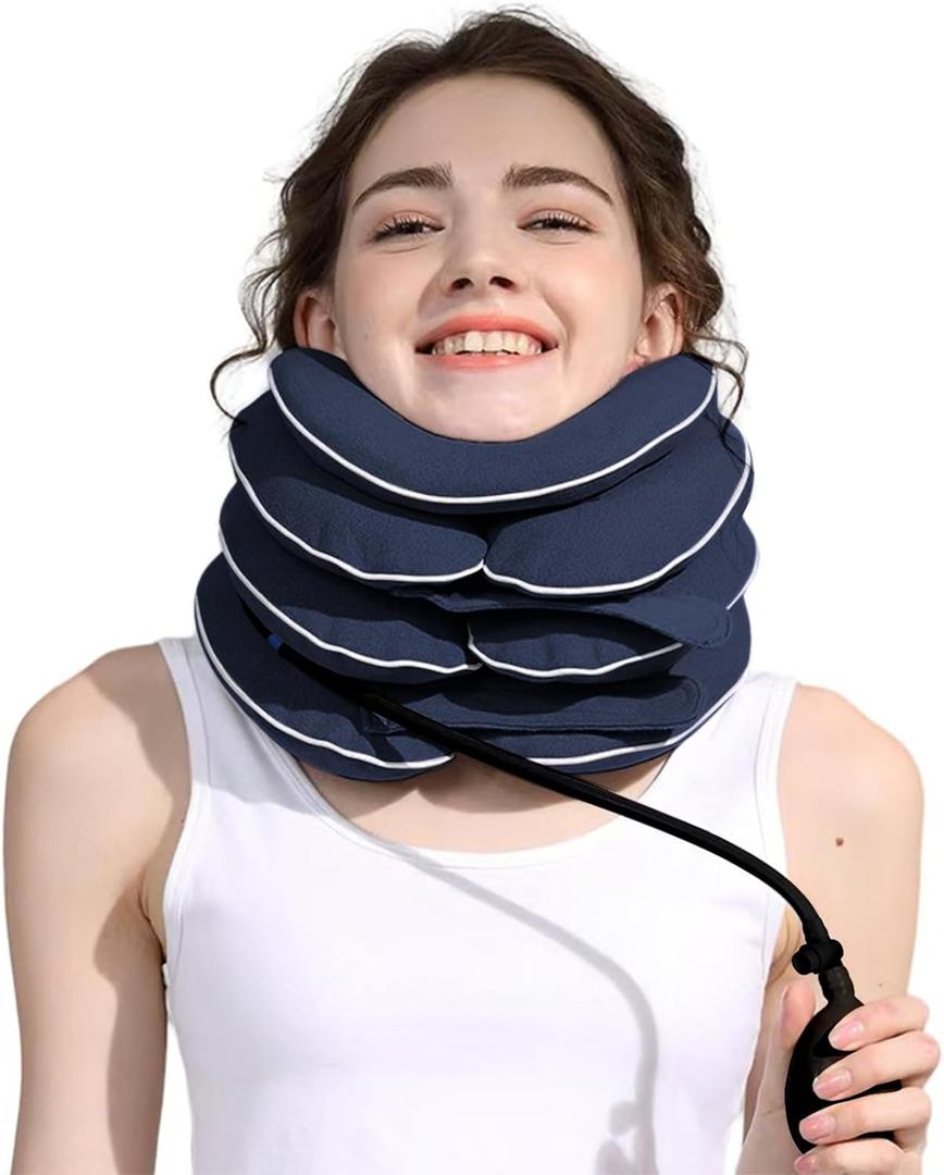 Neck Stretcher Cervical Traction Device, Adjustable Inflatable Neck Brace with Breathable Washable Fabric, Home Use Neck Relief Tool for Effective Neck Decompression(Blue)