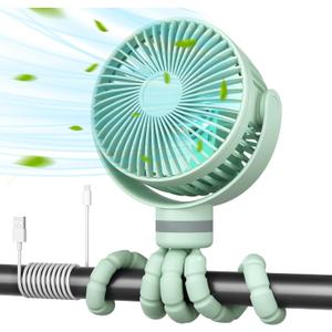 Momcozy 8000mAh Portable Stroller Fan, 27H Ultra-long Battery Life Detachable 4 Speed 360°Rotate LED Night Light with 2 Modes, USB Rechargeable Handheld Cooling Fan for Travel/Car Seat/Bedroom (Green)