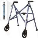 Stander Space Saver Walker Short, Lightweight Folding Rolling Mobility Aid for Juniors & Petite Adults, Compact 2-Wheel Disability Device with 6-inch Wheels & Rear Ski Glides, Cobalt Blue