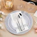 Bestluck 700PCS Silver Plastic Dinnerware Set for 100 Guests, Disposable Plates for Party, Include 100 Dinner Plates, 100 Dessert Plates, 100 Set Silver Silverware, 100 Cups, 100 Napkins