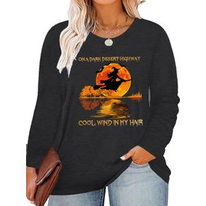 Women Plus Size Halloween Shirts Sanderson Sisters Shirt Long Sleeve Hocus Pocus Halloween Tee Tops (X-Large, P2)