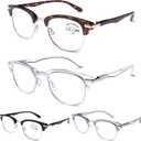 DOOViC 4 Pack Blue Light Blocking Reading Glasses Fashion Classic Style Spring Hinge Computer Readers for Women Men 1.50