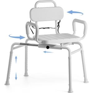 Loyoda Sliding Shower Chair with Swivel Seat for Bathtub, Ideal for Seniors | Slide Bathtub Transfer, Aluminum Alloy Frame, with Security Belt, 360 Rotation, 350 lb Capacity