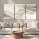 AVECCO 3 Pieces Gold Wave Abstract Wall Art, Modern Pictures Canvas Stylish Wall Decor,Minimalist Gold Art Prints for Bedroom Living Room Office Home Decoration Ready to Hang 24x36 Inch