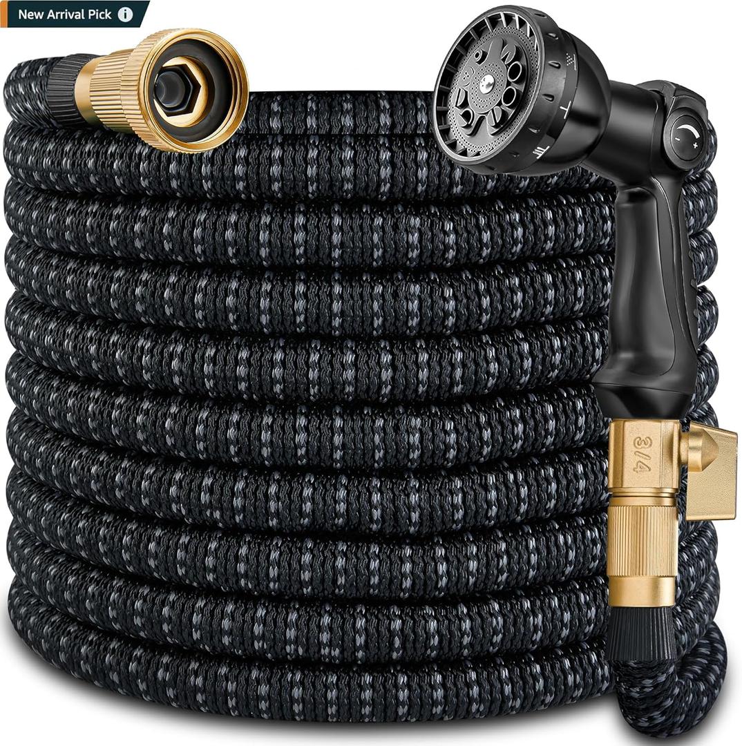 150 ft Expandable Garden Hose - Expanding Water Hose with 10 Spray Nozzles&3/4" Solid Brass Fittings - Retractable,FlexibleLightweight No-Kink Free&Tangle Car Washing Pipe for Yard,Outdoor