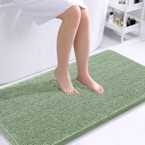 OLANLY Bathroom Runner Rugs 44x24, Soft Absorbent Chenille Bath Rugs, Rubber Backing Quick Dry, Machine Washable Long Bath Mats for Bathroom Floor, Tub and Shower, Home Decor Accessories, Sage Green