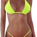 XUNYU Thong Bikini Sets for Women - Brazilian Micro String Bikinis Sexy Two Piece Swimsuit Triangle Top Halter Bathing Suits (Medium, Bikinis Set Bright Fluorescent Yellow)