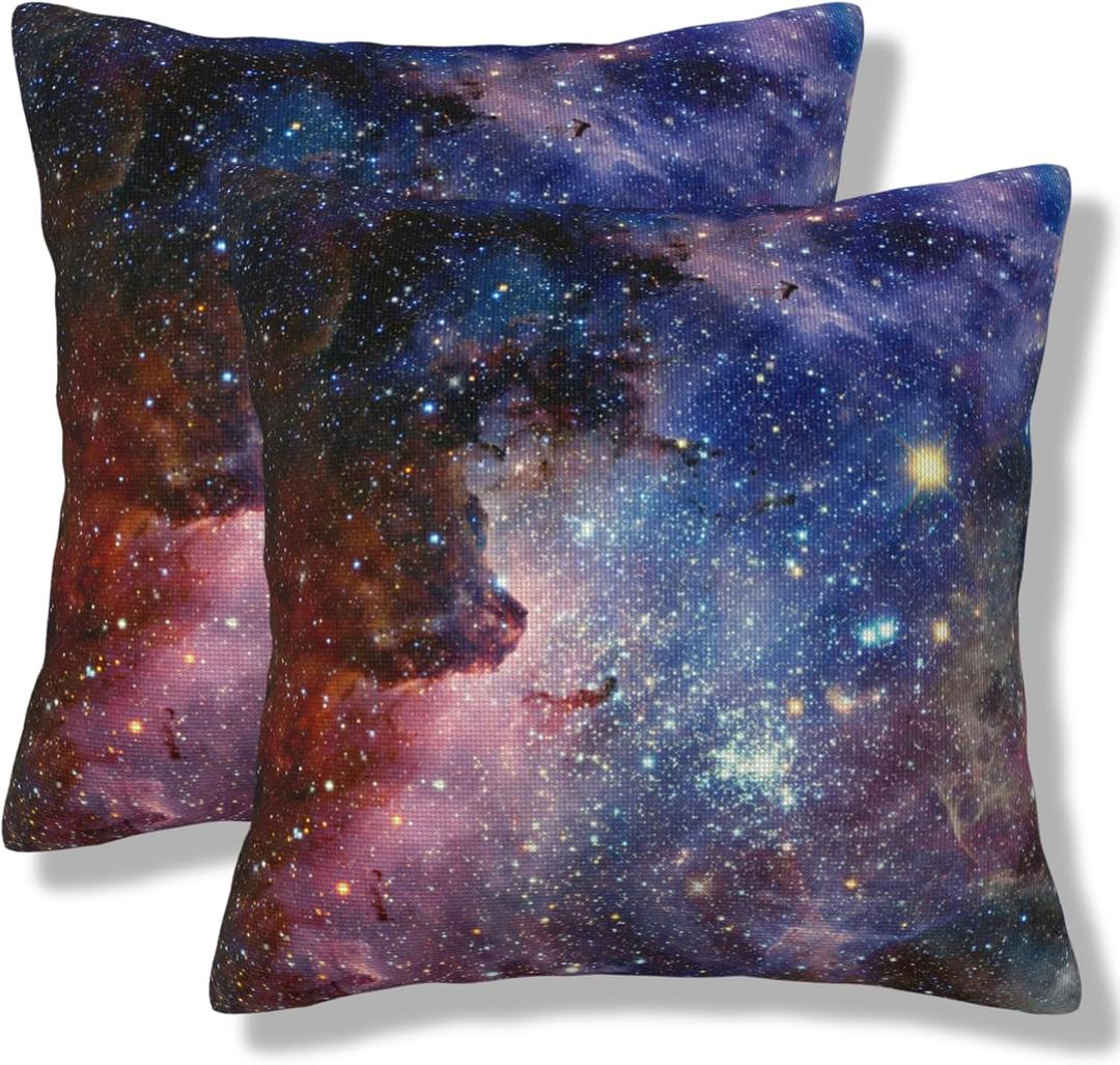 Galaxy Space Pillow Covers Starry Night Stars Square Throw Pillow Cases 18x18 Inch Set of 2 Cosmic Universe Decorative Pillowcase Cushion Cover for Sofa Couch Bed Living Room