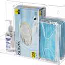 Acrylic Hygiene Dispenser Station with 3 Compartments - Triple Sanitation Station Holder Dispenser for Face Masks, Gloves Box, Hand Sanitizer, Hairnets, Tissues- Wall Mount or Tabletop