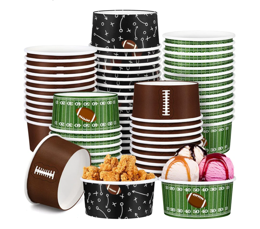 Kochorie 60 Pack Large Football Party Paper Bowls 12oz Football Snack Bowl Paper Ice Cream Cups Disposable Soup Chili Bowl for BBQ Picnic Sport Events Gameday Birthday Tailgate Party Supplies