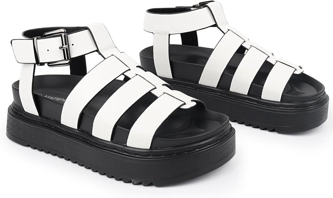 Chunky Sandals For Women,Platform Sandals For Women,Ankle Strap Casual Open Toe Arch Support Sandals (10, White)