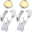 Lvyinyin Single LED Kitchen Under Cabinet Puck Light, 120V Direct Wall Plug in Closet Cupboard Night Light, Easy to Mount, Inline On Off Switch, White Wires, 1 Packs, Warm White