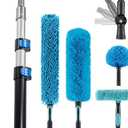 20 Foot High Ceiling Fan Duster with 5-12ft Extension Pole, Extendable Reusable Cobweb, Feather, Window Cleaning Squeegee Kit