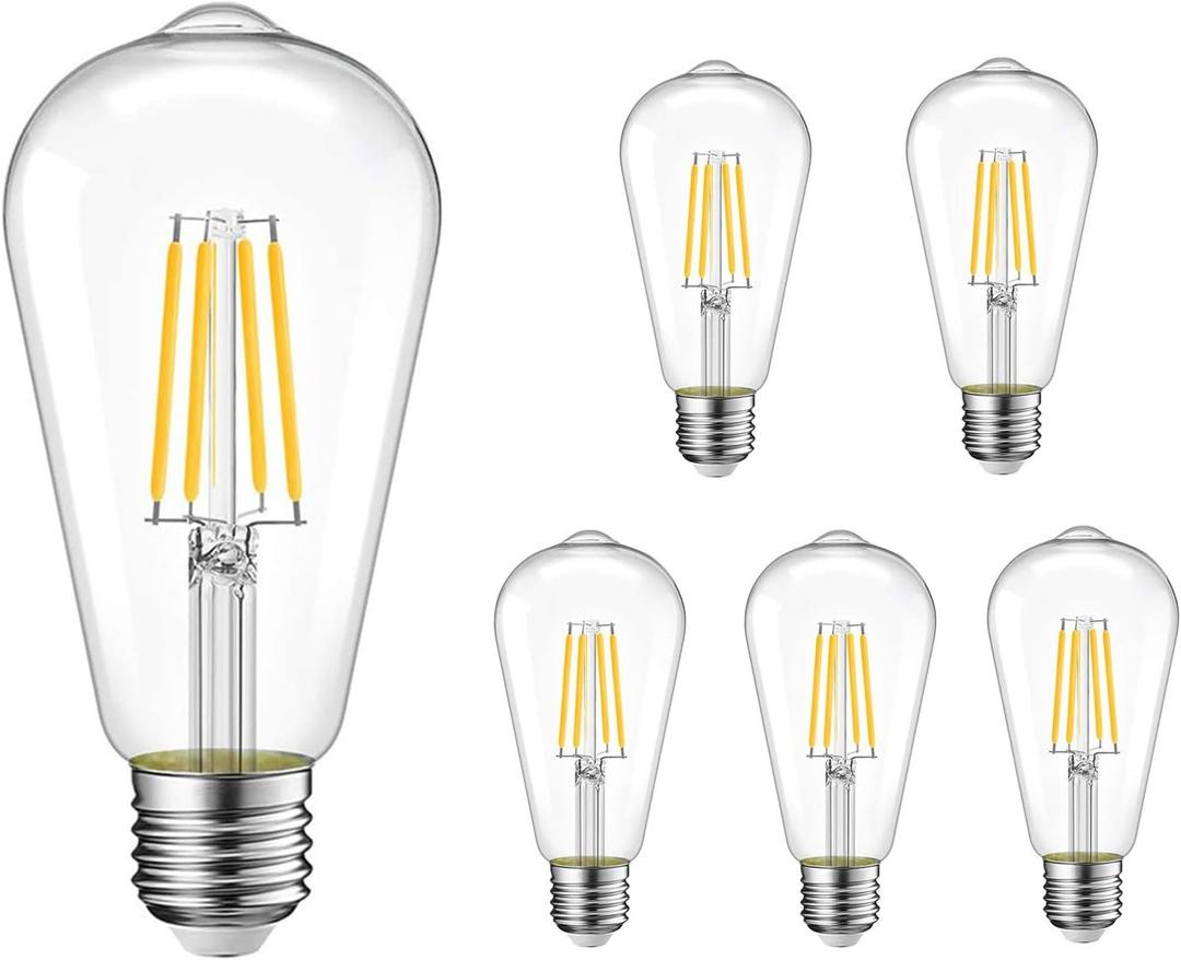 Vintage Edison LED Bulb, Antique 40W E26 Bulb, Warm White 2700K, Pack of 6 (Non Dimmable)