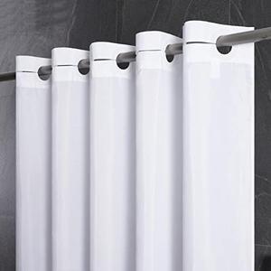 Furlinic No Hook Shower Curtain Fabric,White Waterproof Shower Curtain or Liner Hotel Spa Luxury,Washable Cloth Decoratvie Bathroom Curtains with 10 Plastic Split Grommets,72'' W x 72'' L