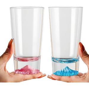 12oz Iceberg Clear Glass Cup, Pink and Blue Set of 2 Cocktail and Drinking Cups, Creative Gift for Couple Engagement Wedding Bride and Groom