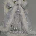 12.5" Black Angel Christmas Tree Topper with Lights, Lighted Angel Tree Topper with White Feather Wings and Star Light, Remote Control, Timer & USB Powered for Holiday Party Decor (Winter Silver)