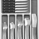 49-Piece Silverware Set with Organizer, Heavy Duty Stainless Steel Flatware Set for 8, Cutlery Utensil Sets with Steak Knives, Rust-proof, Mirror Polished, Dishwasher Safe, Heavy Duty