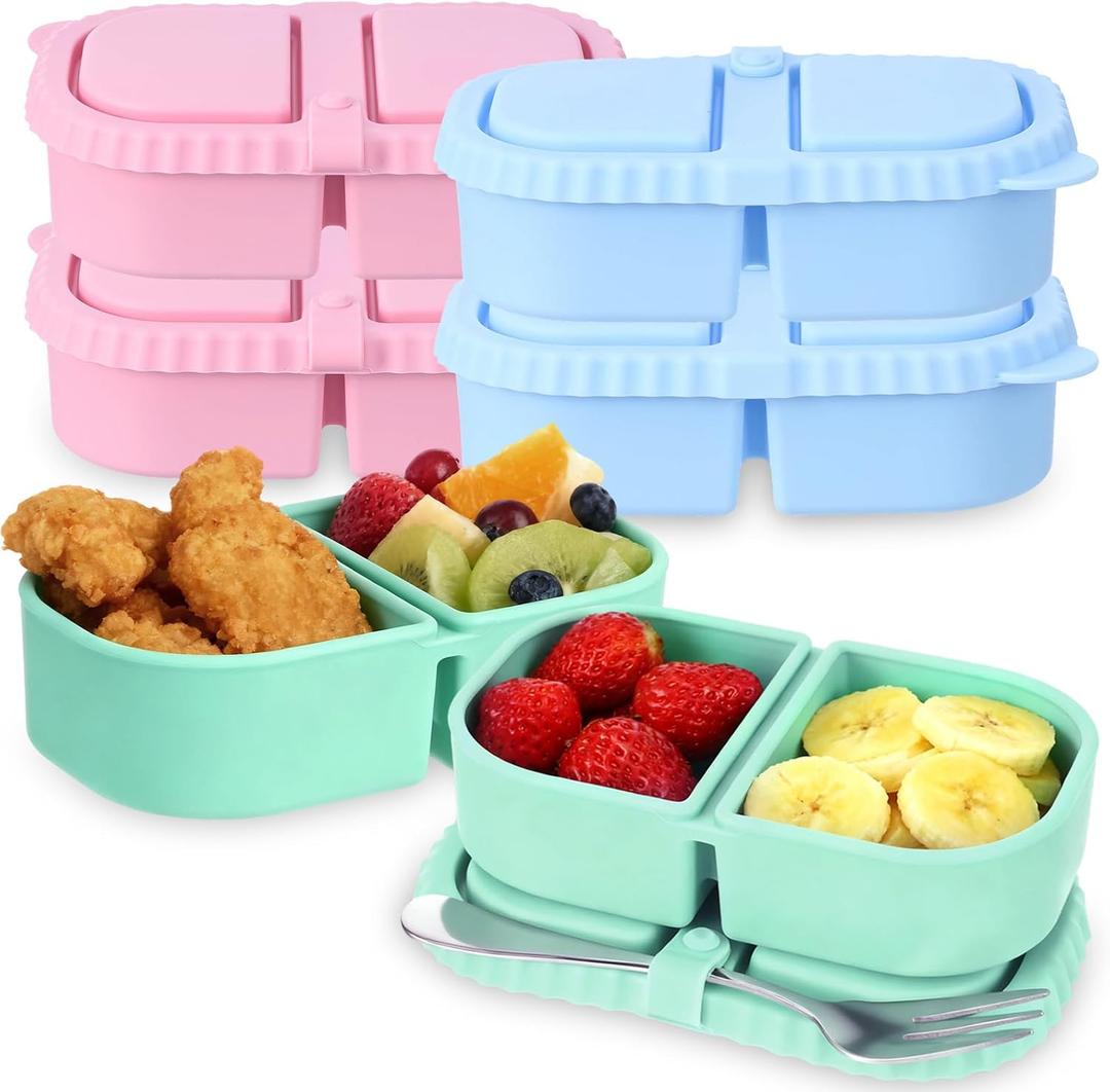 LemonRoad 6 Pack Reusable Snack Containers with Lids 8.5 oz Double Compartment Food Storage Box for Snack, Fruits, Picnic, Meal Prep, Travel, Office, Learning Places (Blue Pink Green)
