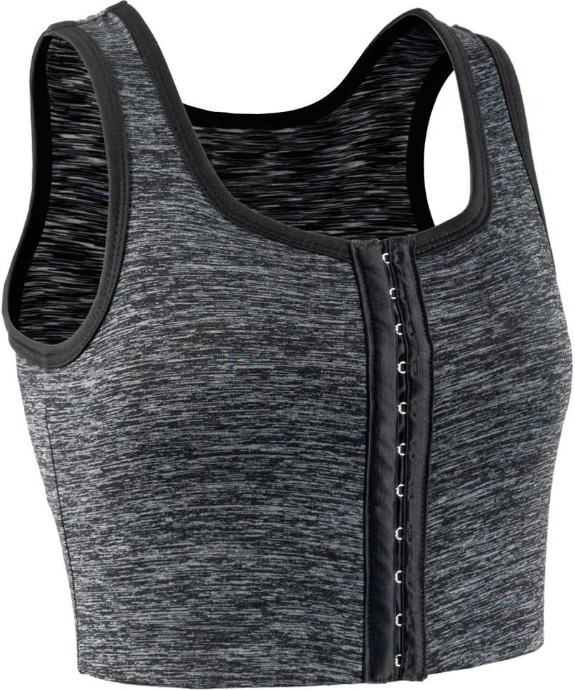 XUJI 3 Rows Central Clasp Chest Binder Tank Top (Large, Dark Grey)