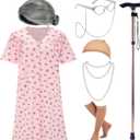 EBYTOP Halloween Women's Old Lady Costume Dress up Outfit Accessories for Adults, Size: Small-Medium