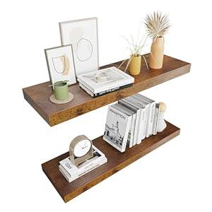 Colima 24" Modern Wood Floating Shelves, 2-Pack, 1.3" Thick, Wall Mounted, 50 lbs Capacity, Bedroom, Bathroom, Kitchen