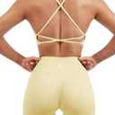 SUUKSESS Women Seamless Workout Sets Strappy Sports Bra High Waist Booty Shorts Outfits (4-6, #1 Pale Yellow)