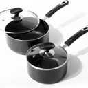 Nonstick Saucepan Set - 1.5 Quart and 2.5Quart,Ultra Non Stick Sauce Pan Small Pot with Glass Lid,Great for Home Kitchen Restaurant,Black
