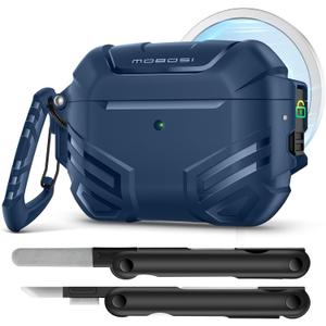 MOBOSI for AirPods Pro 3 Case with Lock, Compatible with AirPod 3rd Gen Cover [Fit for MagSafe], Military Grade Hard Shell for iPods Pro3 with Cleaner Kit & Keychain for Men(2025), Blue