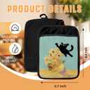 GOOZHO Funny Black Cat Flower Pot Holders with Pockets, Cat Kitchen Decor, Abstract Painting Black Kitten Oven Pot Holders Heat Resistant Oven Mitts Hot Pads for Kitchen Baking Cooking